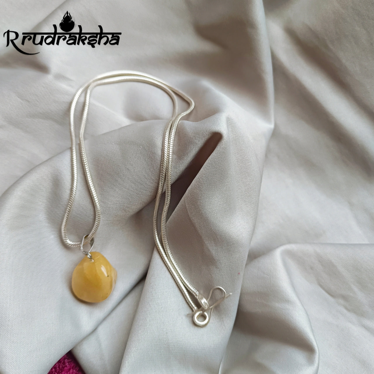 Yellow Stone Pure Silver Pendent With Chain