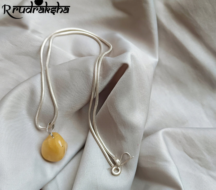 Yellow Stone Pure Silver Pendent With Chain