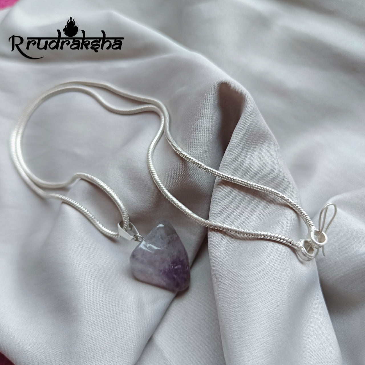 Amethyst Stone Pure Silver Pendent With Chain