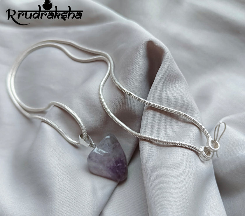 Amethyst Stone Pure Silver Pendent With Chain