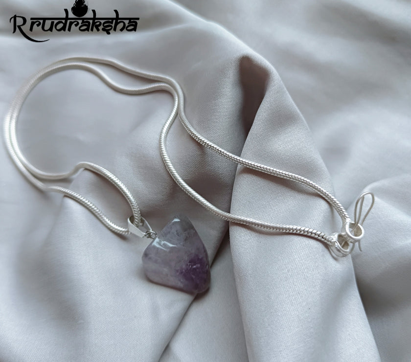 Amethyst Stone Pure Silver Pendent With Chain