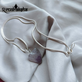 Amethyst Stone Pure Silver Pendent With Chain