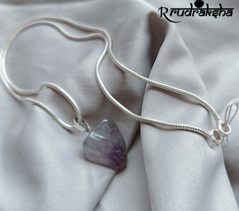 Amethyst Stone Pure Silver Pendent With Chain