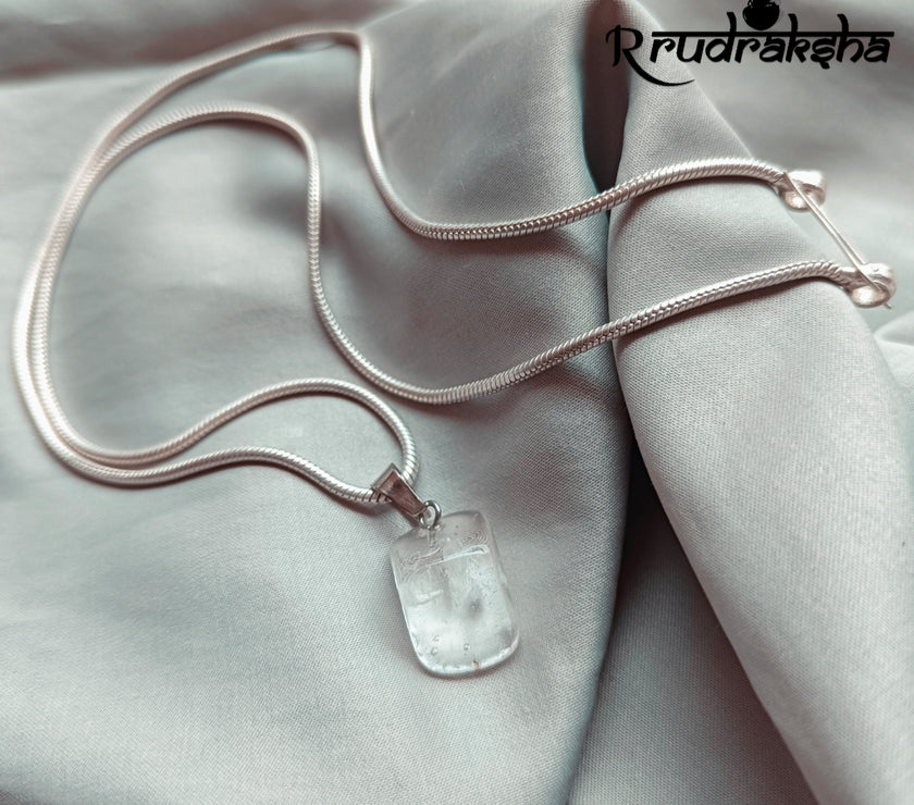 Sphatik Quartz Pure Silver Pendent With Chain