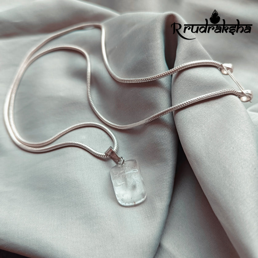 Sphatik Quartz Pure Silver Pendent With Chain