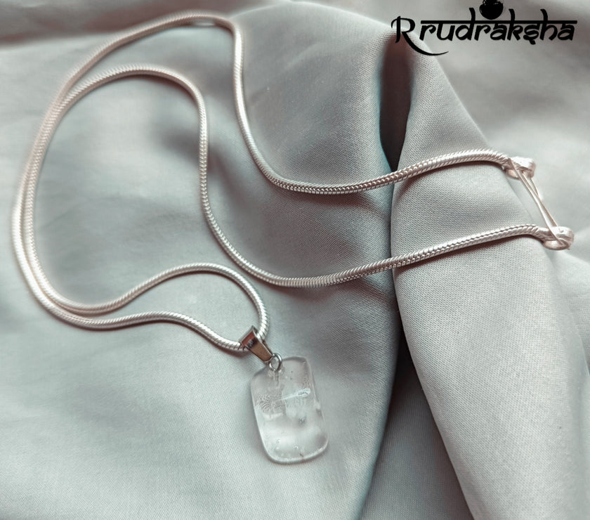 Sphatik Quartz Pure Silver Pendent With Chain