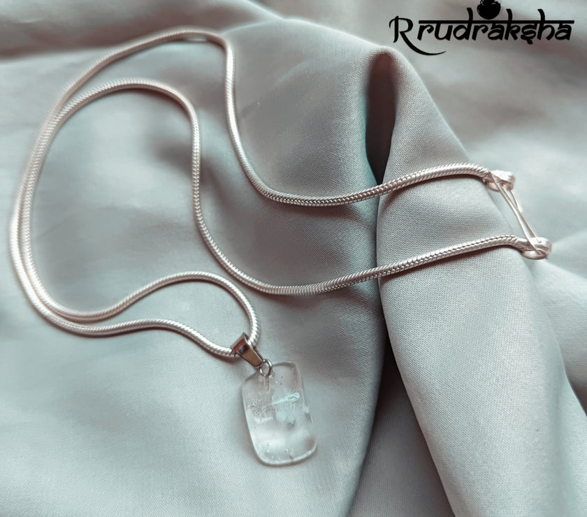 Sphatik Quartz Pure Silver Pendent With Chain