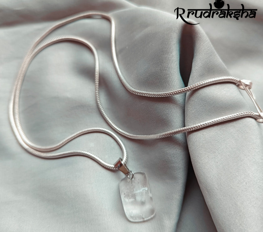 Sphatik Quartz Pure Silver Pendent With Chain