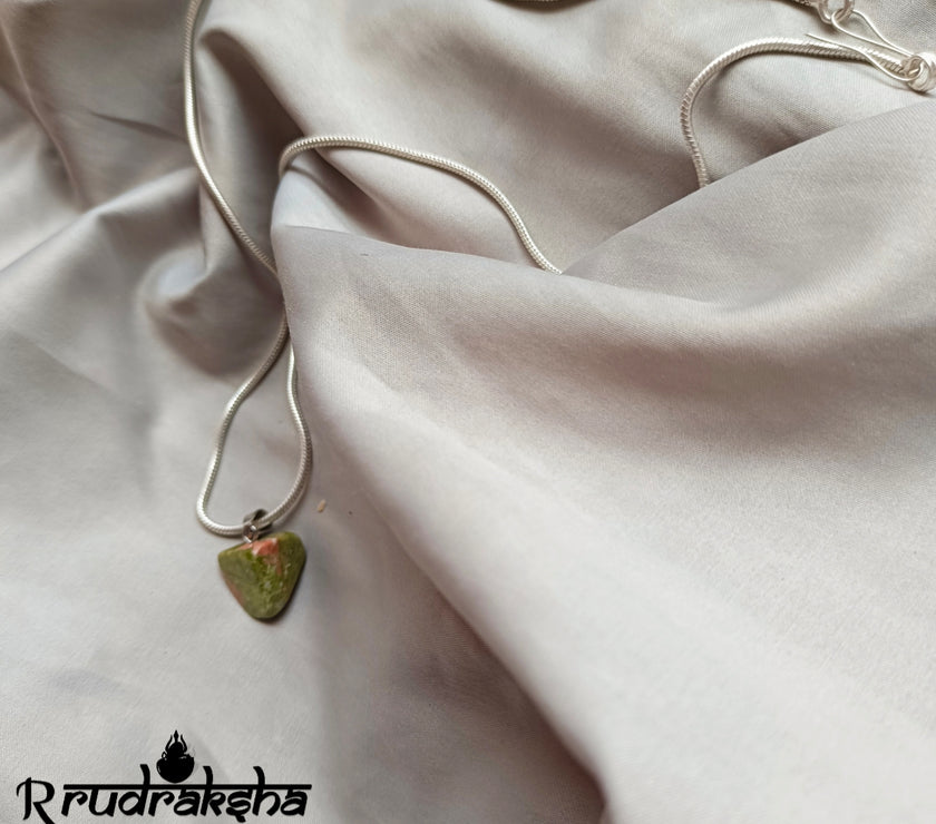 Unakite Stone Pure Silver Locket With Chain