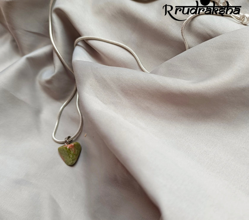 Unakite Stone Pure Silver Locket With Chain