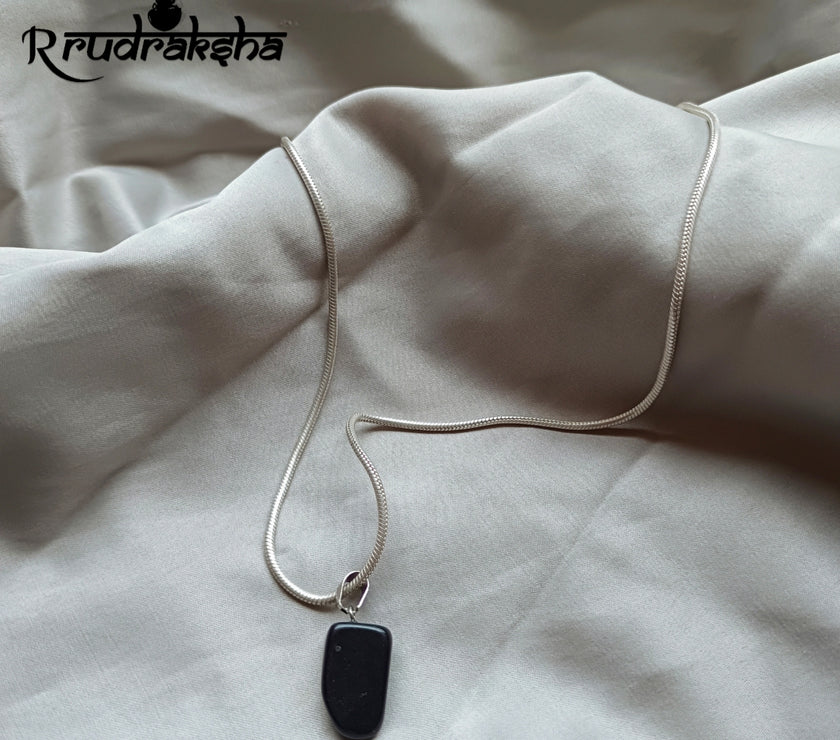 Black Onyx Stone Pure Silver Pendent With Chain