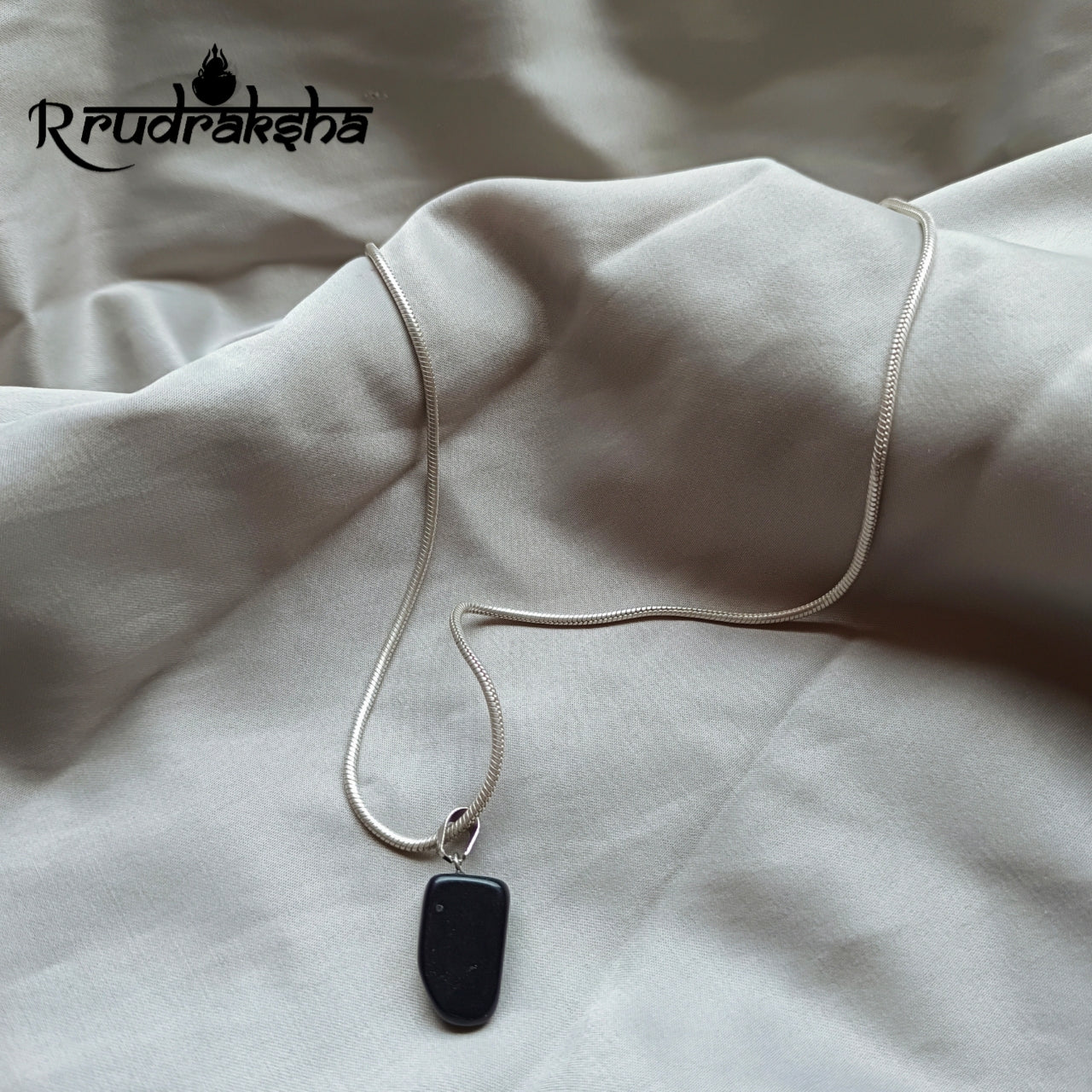 Black Onyx Stone Pure Silver Pendent With Chain