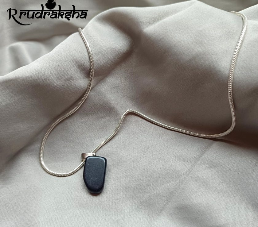 Black Onyx Stone Pure Silver Pendent With Chain