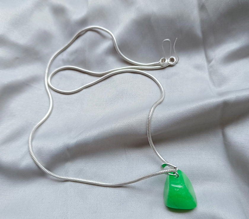 Jade/Margaj Stone Pure Silver Locket With Chain