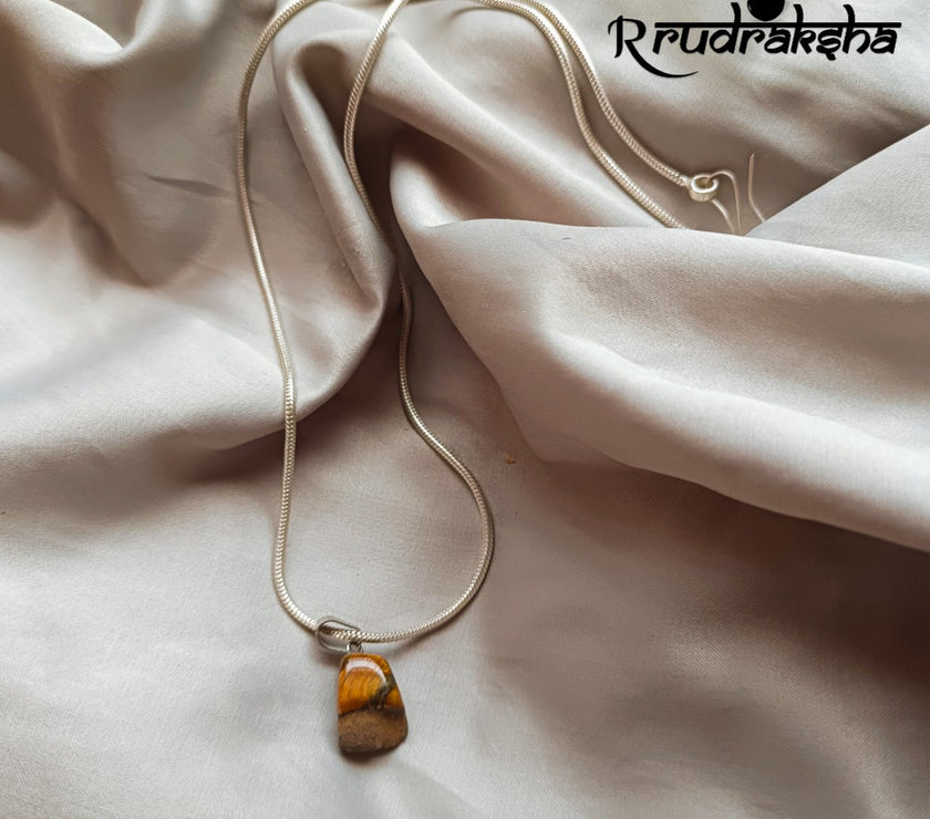 Tiger Eye Pure Silver Pendent With Chain