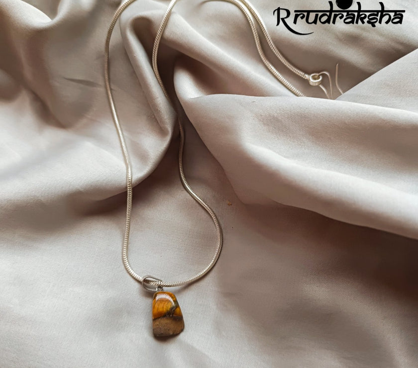 Tiger Eye Pure Silver Pendent With Chain