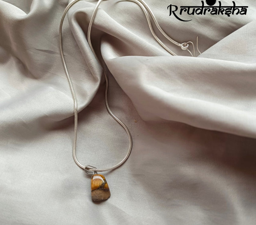 Tiger Eye Pure Silver Pendent With Chain