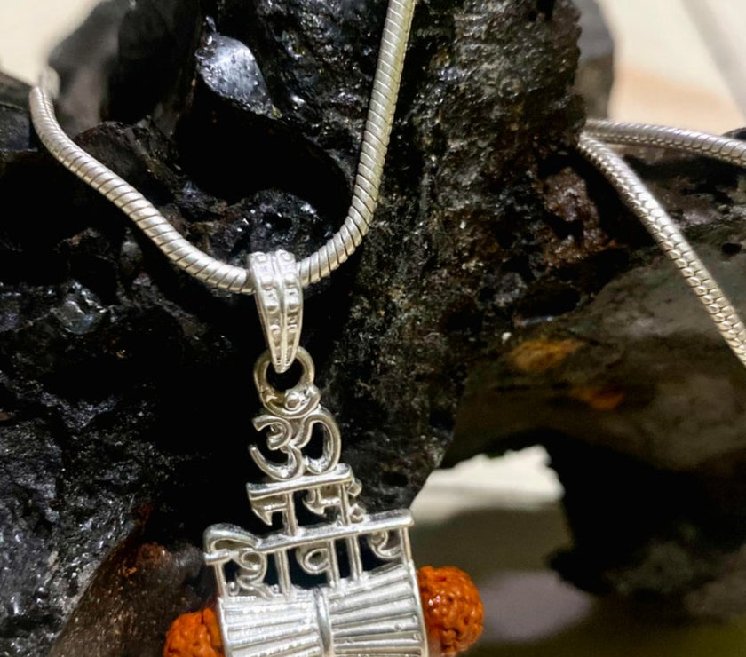Pure Silver Om Namah Shivay Rudraksha Damru With Chain