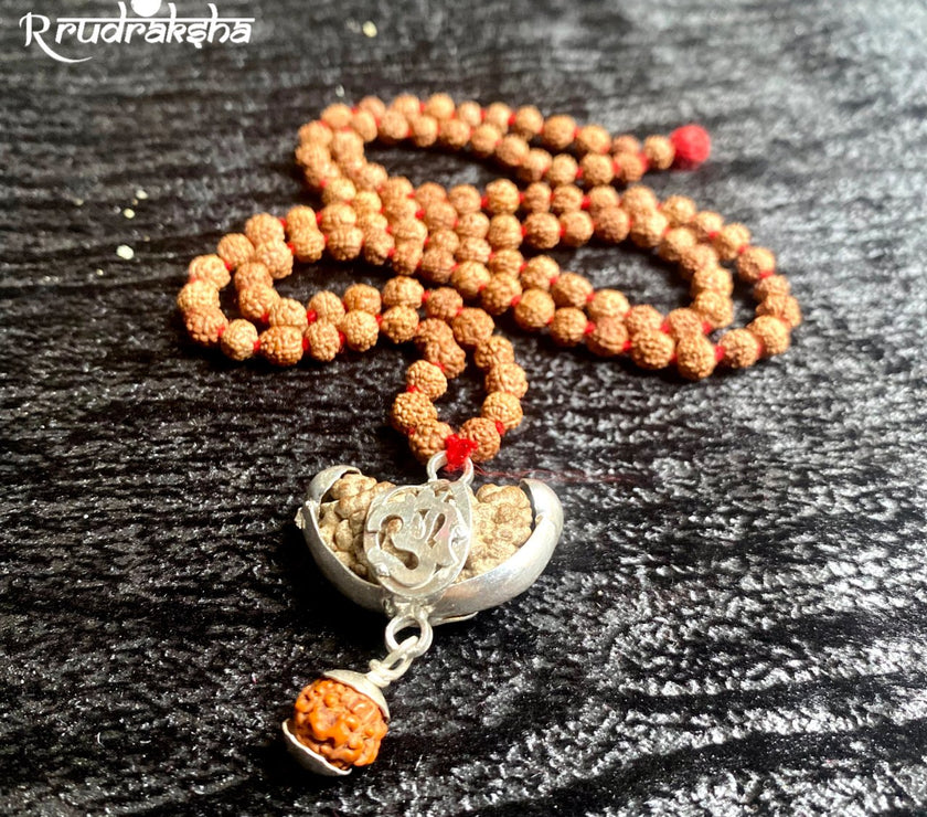 HalfMoonShape 1 Mukhi Rudraksha String With Natural Rudraksha Mala