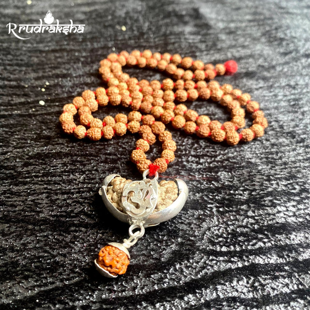 HalfMoonShape 1 Mukhi Rudraksha String With Natural Rudraksha Mala