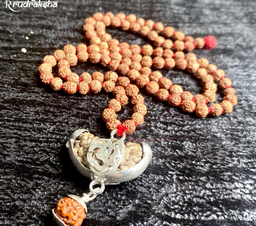 HalfMoonShape 1 Mukhi Rudraksha String With Natural Rudraksha Mala