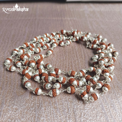 Pure Silver Punchmukhi Rudraksha Mala 108+1 Beads