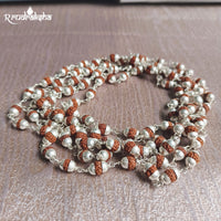 Pure Silver Punchmukhi Rudraksha Mala 108+1 Beads