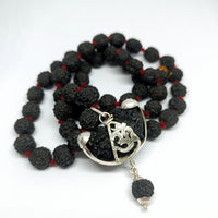 Pure Black HalfMoonShape 1 Mukhi Rudraksha Om Locket 54+1 Beads Rudraksha Mala