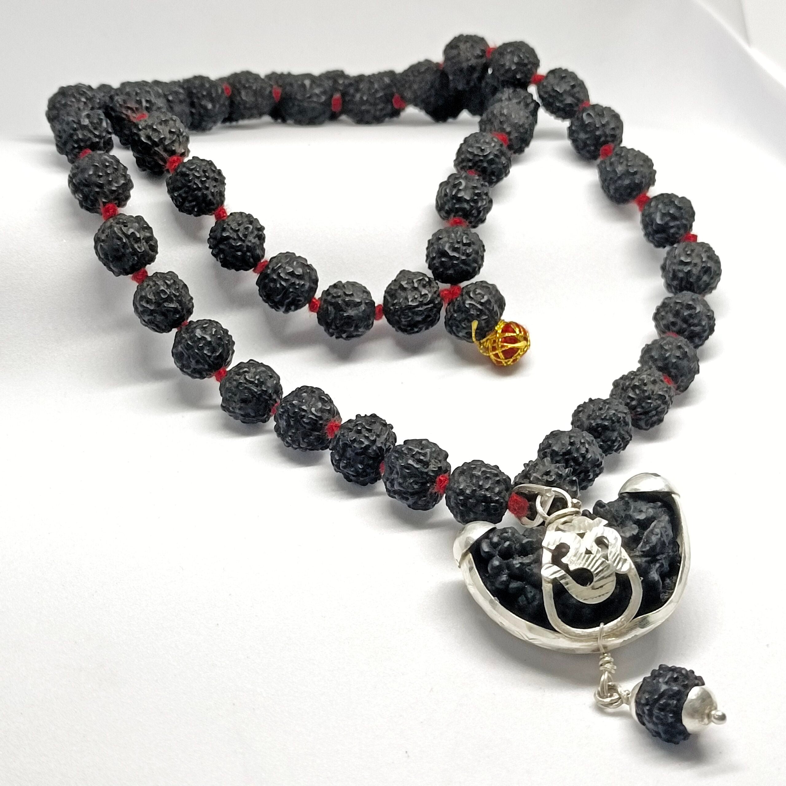 Pure Black HalfMoonShape 1 Mukhi Rudraksha Om Locket 54+1 Beads Rudraksha Mala