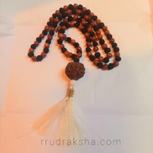 Nepali 5 Mukhi – Black Rudraksha Sunstone Combination Rosary